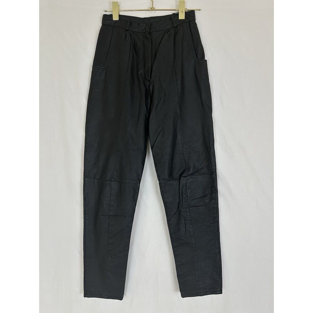 Vintage 80's Leather Trouser Parachute Pants Black Women's Size 7 KOREA Goth Emo